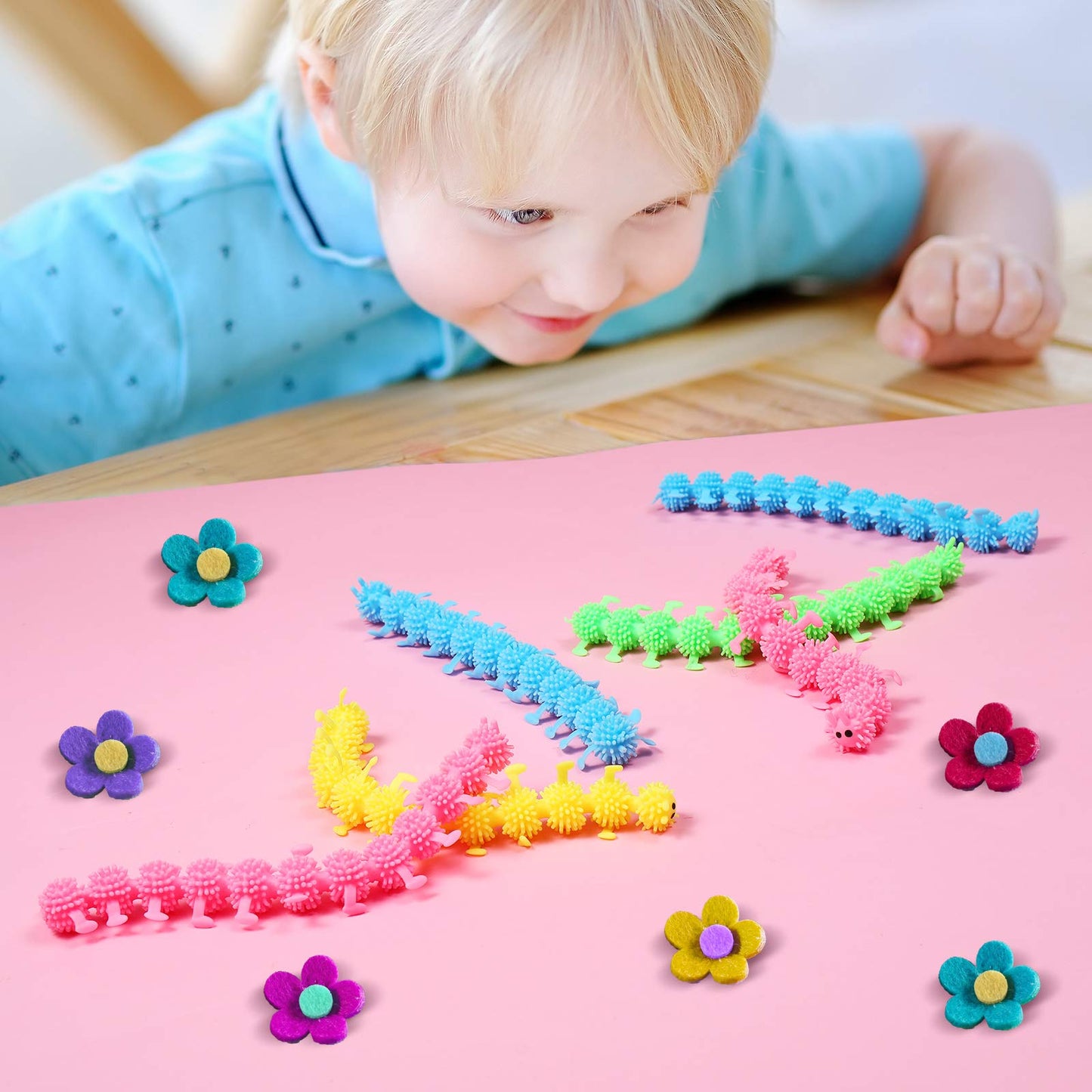 Charnoel 8-Piece Caterpillars Sensory Toy Set - Colorful Stretchy Fuzzy Worms for Anxiety Relief and Relaxation, Ideal Calming Gift