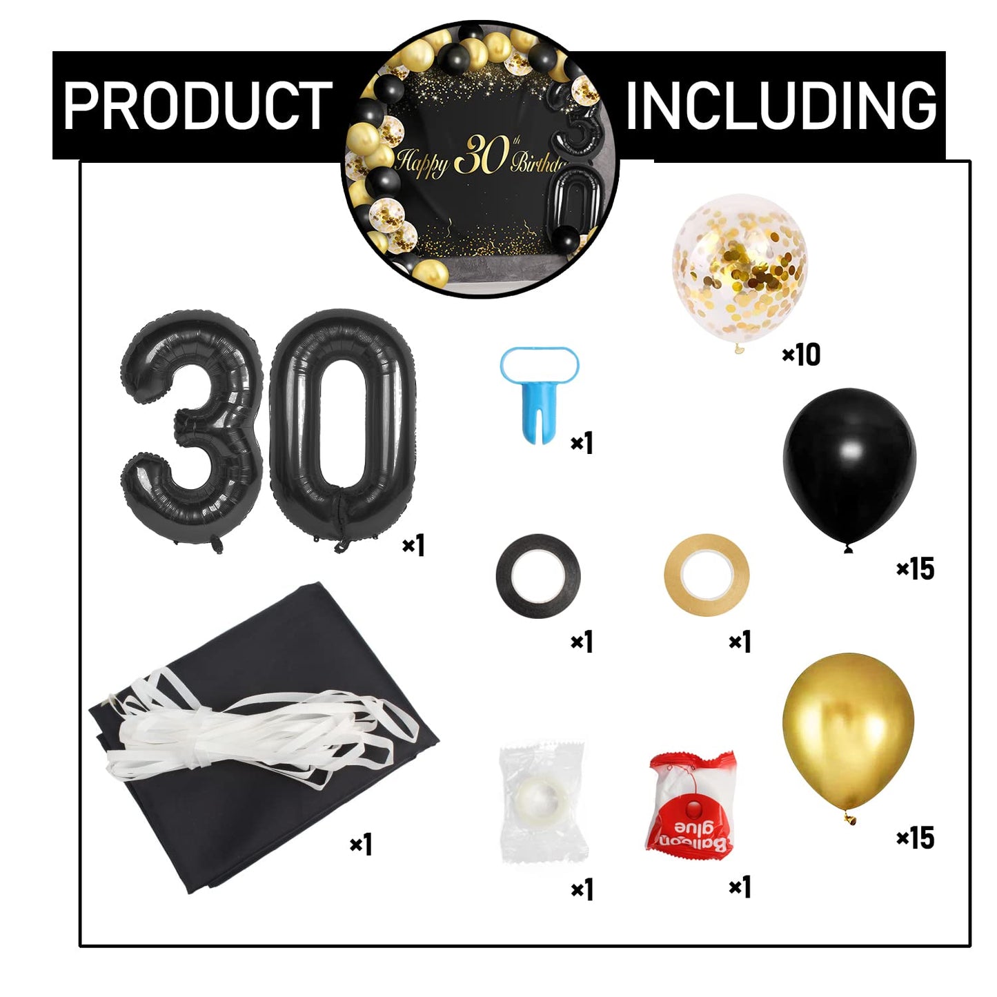 Happy 30Th Birthday Balloons Black Set Decor - Cheers To 30 Years Old Party Theme Garland Banner Backdrop Decorations For Women