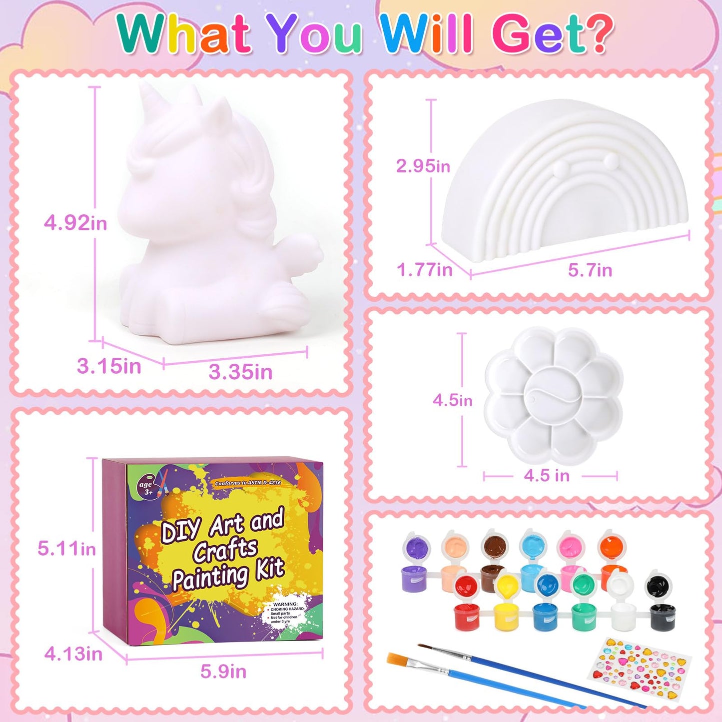 Dededa Paint Your Own Unicorn & Rainbow Night Light Art Kit, Arts And Crafts For Kids Ages 4-8,Unicorn Toys Unicorns Gifts For G
