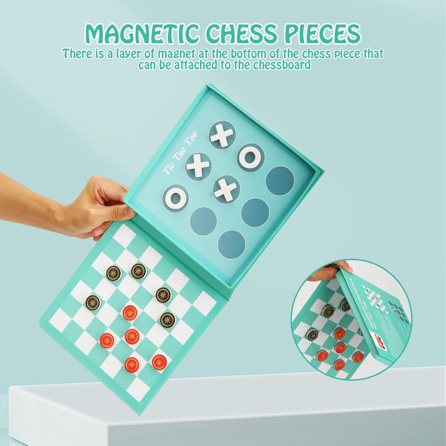 Checkers Board Game For Kids 4-12, 2 In 1 Magnetic Checkers And Tic-Tac-Toe Sets Travel Toys Travel Games, Ideal Gifts For Young Kids 4 5 6 7 8 9