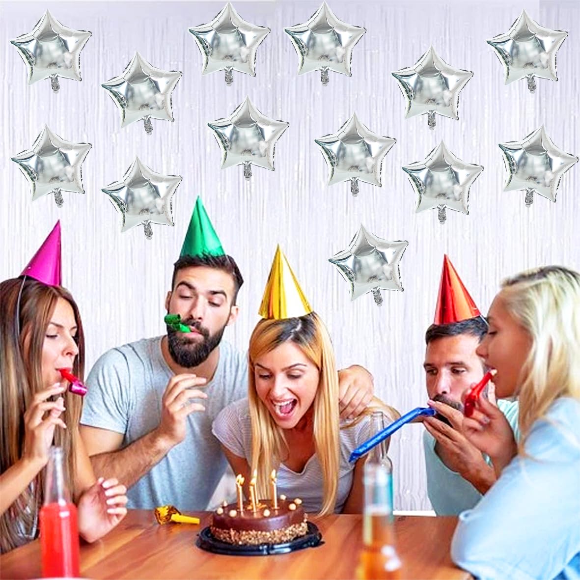 TONIFUL 50Pcs Star Balloons 5 Inch Silver Star Shape Foil Balloons Star Mylar Balloons Star Helium Birthday Balloons for Birthda