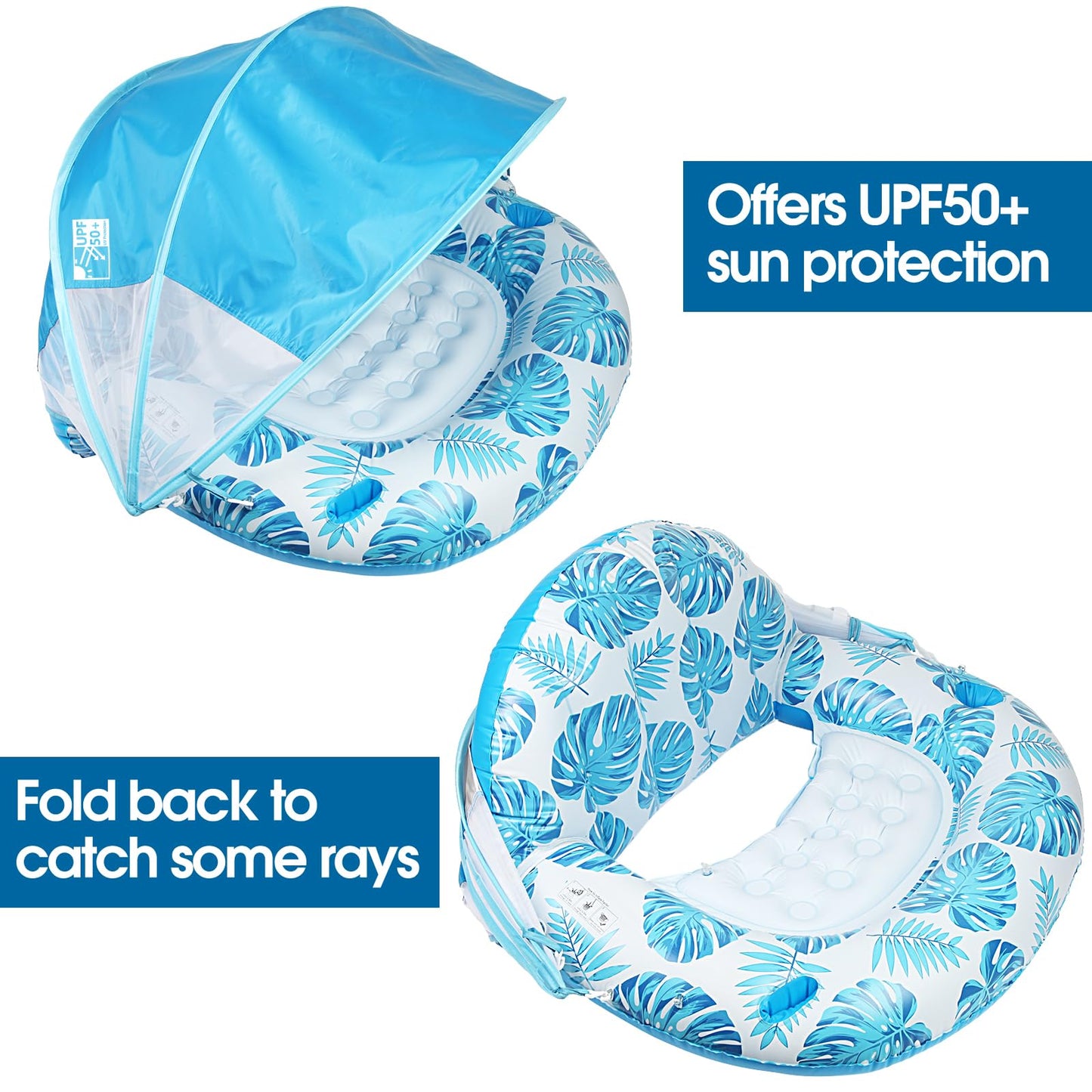 COOLCOOLDEE Inflatable Pool Chair Float with Shade, XL, Blue, Heavy Duty, Model CCD03, Cup Holder & Backrest for Pool, Lake, Beach