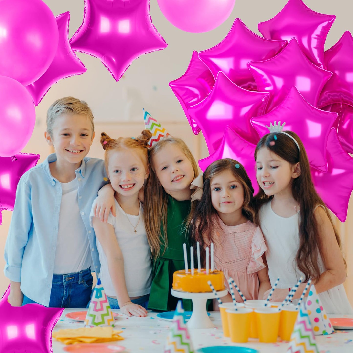 18 Inch Hot Pink Star Balloons, 10 Pcs Hot Pink Star Shape Foil Balloon Helium Balloons, Big Mylar Star Balloons For Wedding, Ba