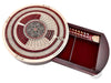 House of Cribbage 10" Round Cribbage Board - Maple/Bloodwood, 4 Tracks, Push Drawer, Maroon