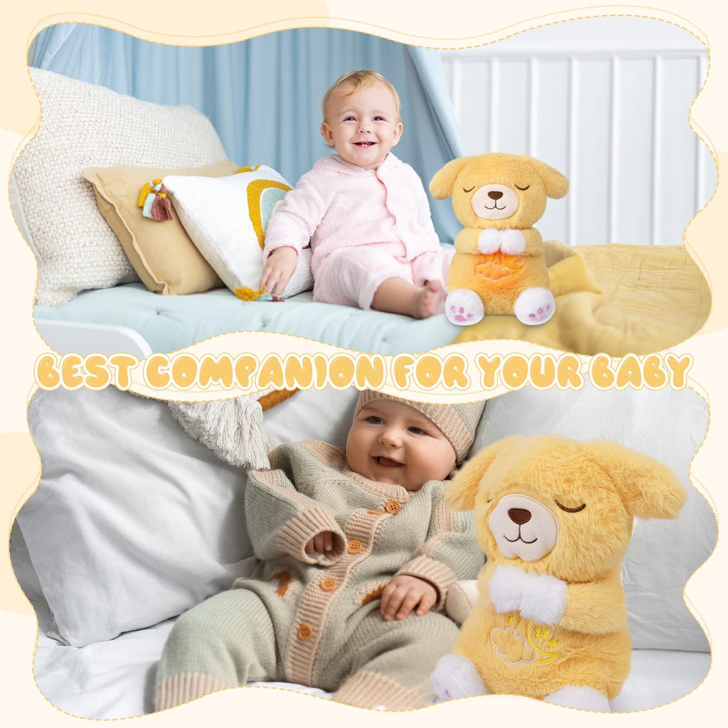 Prewplam Breathing Stuffed Animal, Dog Plush Baby Toy, Soothing Sound Machine With Music Lights & Breathing Motion For Anxiety K