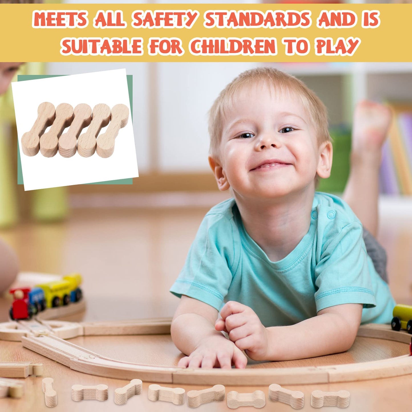 Hanaive 20 Pcs Wooden Dog Bone Track Connector Pack Accessories Wooden Train Track Adapter Connector Pieces Toy Train Set for Te