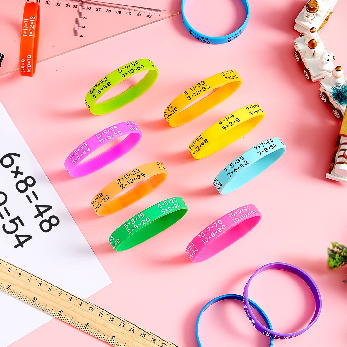 Zhanmai 144 Pieces Learn Maths Rubber Bracelets Multiplication Facts Bracelet Stuff Fancy Silicone Bracelets For Events Educatio