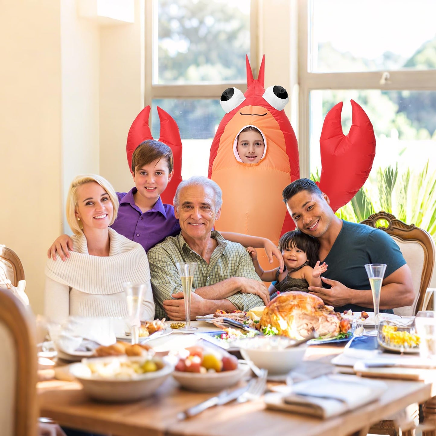 Searhmomo Inflatable Costume Lobster for Kids Funny Halloween Lobster Blow Up Costumes Crawfish Costume with Huge Pincers for Boys Girls Cosplay Party