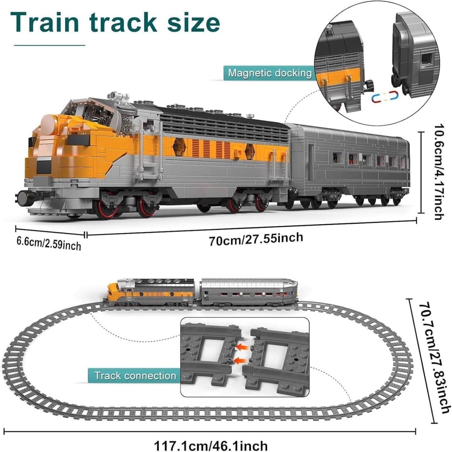 Mould King 12018 EMD F7 Train Building Block Set, 1541 Pieces, Plastic, 27.55 x 2.59 x 4.17 inches, APP Remote Control