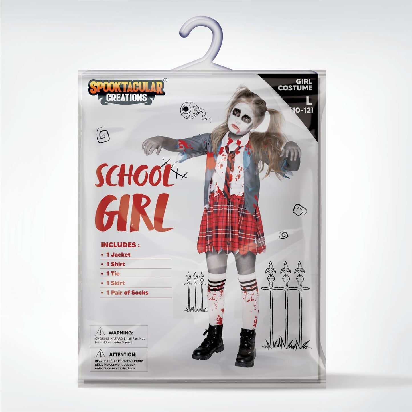 Spooktacular Creations Zombie Schoolgirl Costume Halloween Girl Bloody Zombie Costume for Kids Halloween School Event Party Dress Up (Gray Small(5-7 yrs))