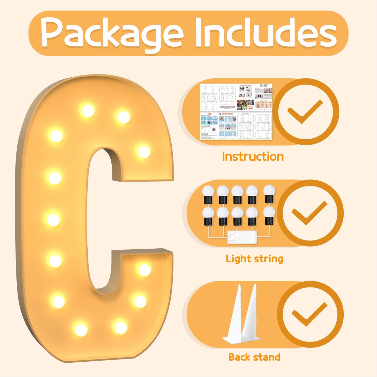 Imprsv 4Ft Marquee Light Up Letters C, Large Light Up Letters For Baby Shower Anniversary Wedding Room Decor, Big Letters For Pa