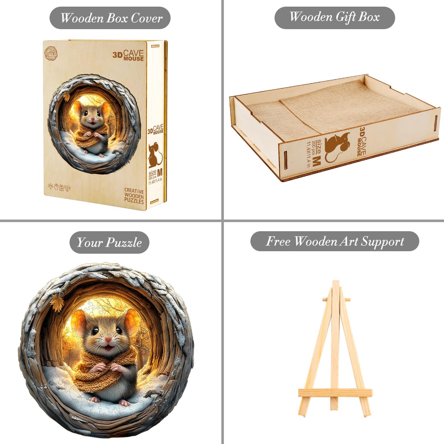 KAAYEE Wooden Puzzles for mature-themeds 100 Pieces Visual 3D Wooden Mouse Jigsaw Puzzles for mature-themed Animal Wood Puzzle Gifts for mature-themeds Kids Mouse Puzzle(8.5 * 8.4in)