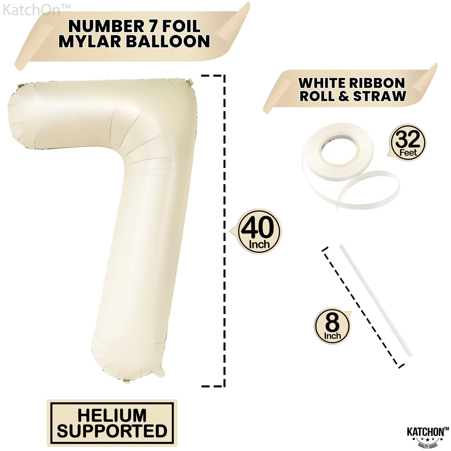 Katchon, Giant Cream Number 7 Balloon - 40 Inch | 7Th Birthday Balloon For 7Th Birthday Decorations | 7 Balloons For Birthday | Seven Balloon Number | 7 Year Old Balloon For 7 Year Decorations