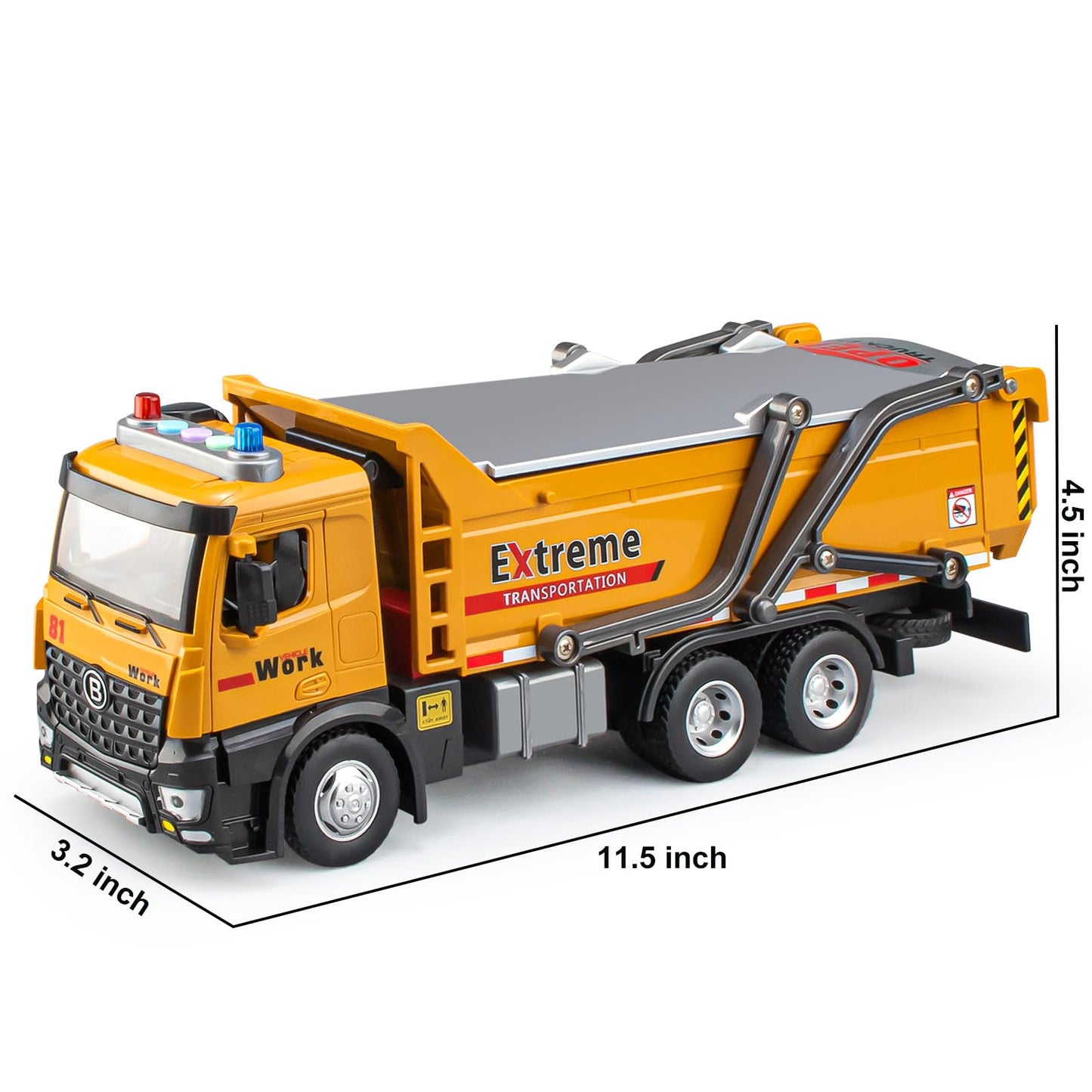 TAKGUD Dump Truck for Boys Age 4-7, 12'' Big Plastic Toy Dump Truck with Sounds & Lights, Construction Vehicle Toys with Movable