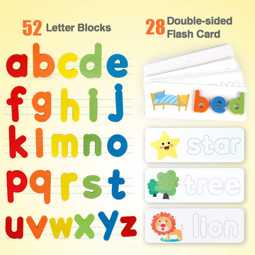 Coogam Read Spelling Learning Toy, Wooden Alphabet Flash Cards Matching Sight Words ABC Letters Recognition Game Preschool Educa