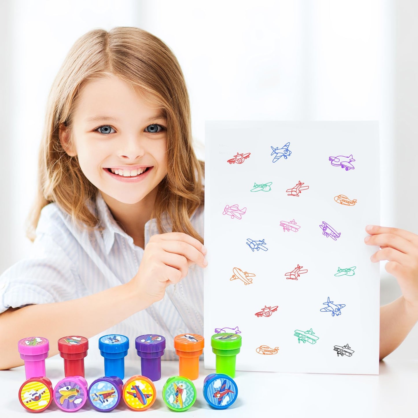 Cinrobiye 24 Pcs Airplane Stampers for Boys Girls, Aviation Party Supplies Favors, Classroom Rewards, Carnival Prizes, Goody Bag