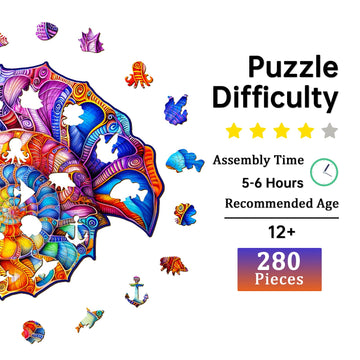 Jigfoxy Wooden Puzzles for mature-themeds Conch Wood Puzzles mature-themed Unique Animal Shape Wooden Jigsaw Puzzles for mature-themeds Birthday Gifts for Puzzle Lovers Family Friend (L-13.4 * 12.36in-280pcs)