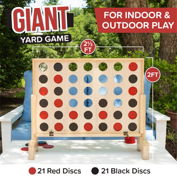Play Platoon Giant Outdoor Games Connect 4 In A Row Wooden Four In A Row Game, 4 Connect Board Game Outdoor Game With Coins, Case And Rules