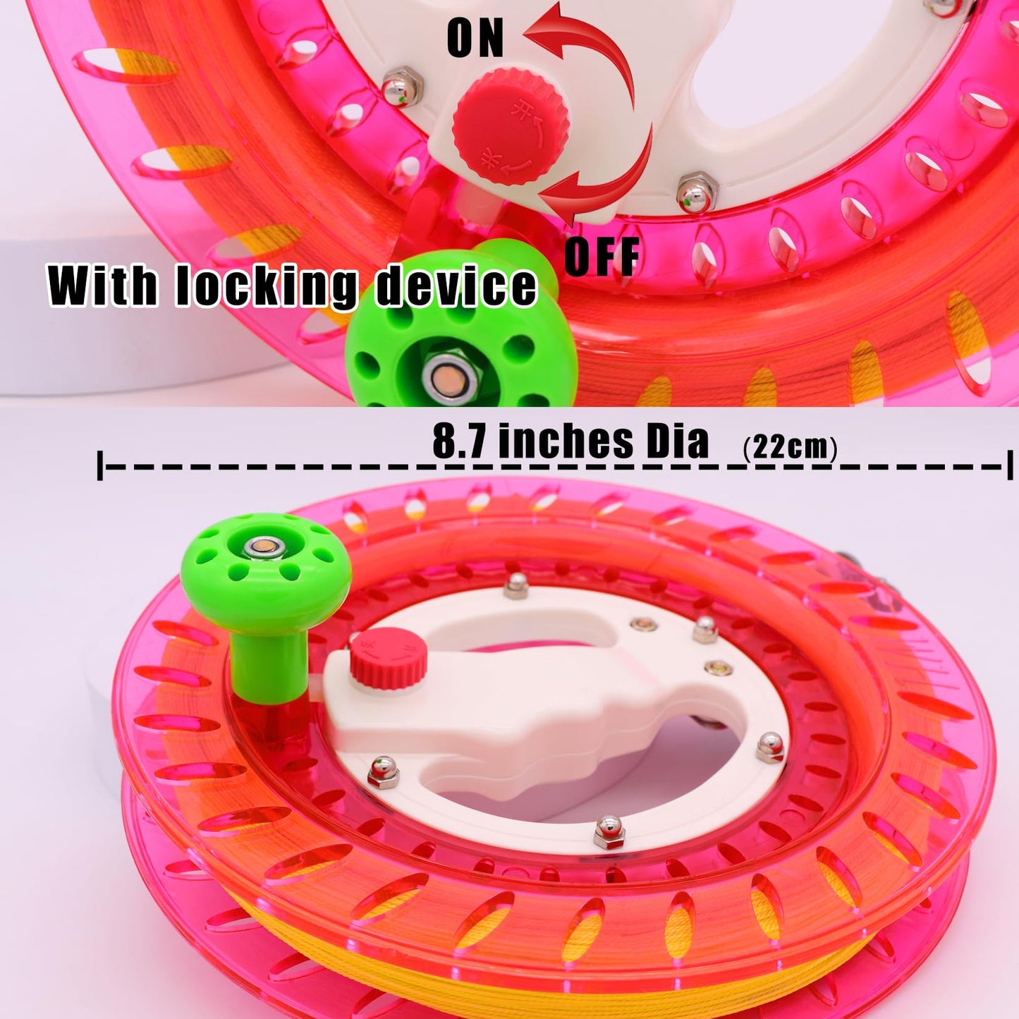 Tianyuefly Kite Reel And String Spool, 8.7Inches Dia With 1200Ft Line, Winder With Lock And Connector For Kids & Adults (Red)