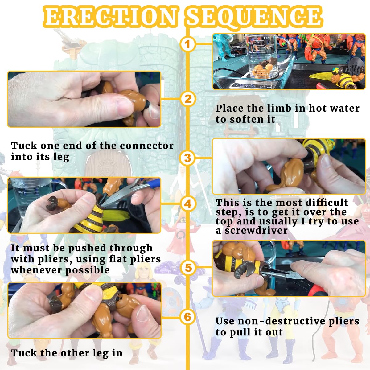 Gtpartes 10Pcs Motu Leg Band Replacement Connectors Fit For Vintage Figures Black Rubber