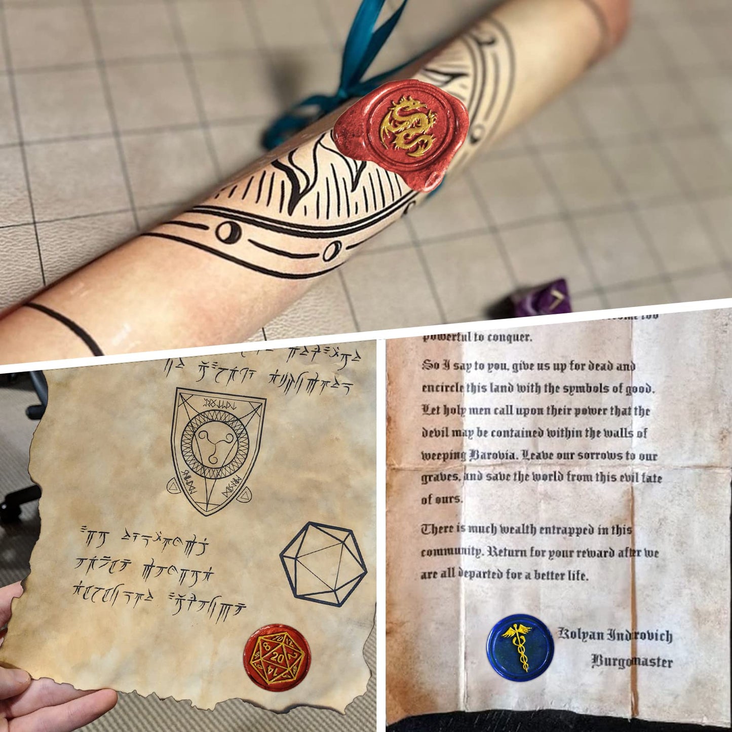 DND Wax Seal Stamp, Ideal Gift for Dungeons and Dragons/D&D Envelope Scroll. Fantasy Wax Seal Kit with Dragon/D20 Dice/Magic Pot