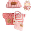 17cm Pink Doll Clothes for Labubu (NO Doll) - Kawaii Chic Style Set for 17cm Dolls Handcrafted Crochet Dolls Outfit with Accessories Boy and Girl 3-Piece Clothes Set - Pink Wool Hat Romper Bag