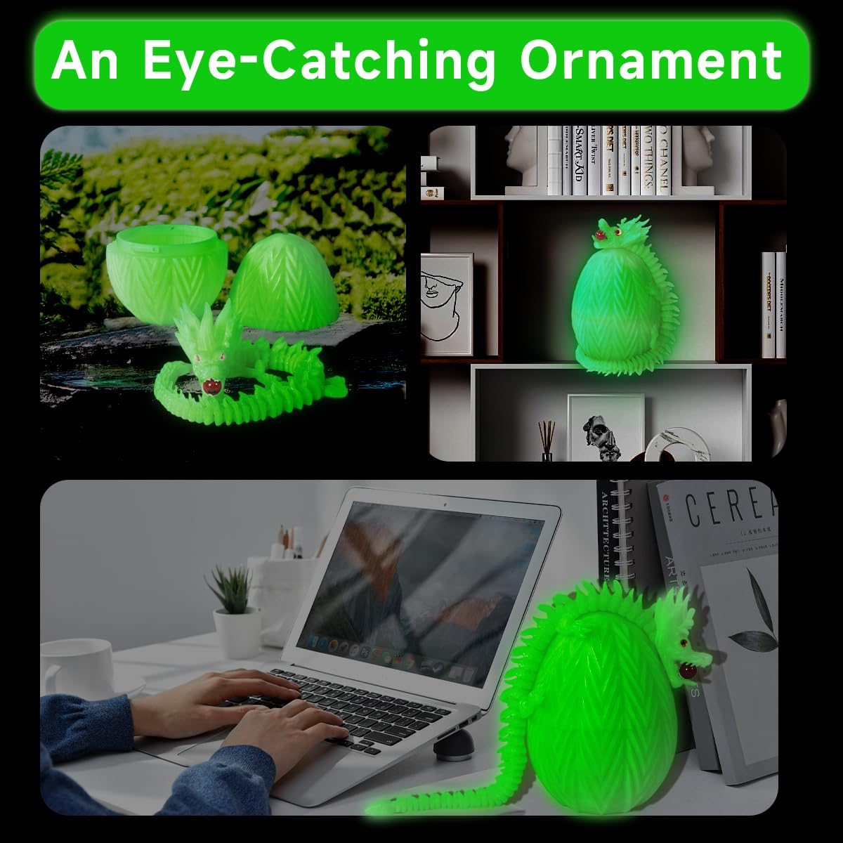 Cucue 3D Printed Dragon Egg - 3D Fidget Dragon Toy With Surprise Energy Stone Inside - Flexible Joint Parts - Unique Figurines, Desk Decorations, Stocking Stuffers, Gifts For Kids
