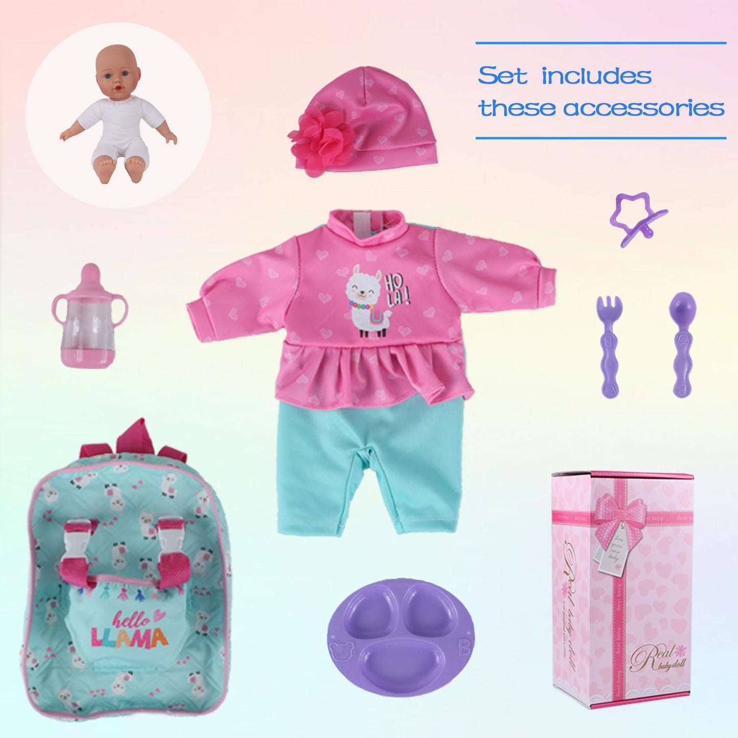 Haveahug 13'' Soft Doll With Carry On Backpack Carrier, Briefcase Pocket For Doll Accessories And Clothing (Lalpaca Backpack)