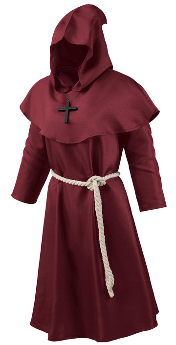 Knelor Medieval Monk Hooded Robe Priest Friar Robe Halloween Cosplay Costume Cloak For Boys And Girls