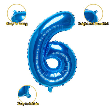 32 Inch Blue Number 6 Balloons Foil Ballon Digital Birthday Party Decoration Supplies (Blue Number 6 Balloon)