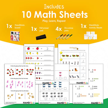Fun Math Learning Activities For Toddlers - 10 Reusable Sheets With Dry Board, 4 Markers & 1Eraser - Perfect For Tracing, Counti