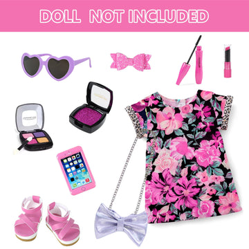 Vawmjot American 18 Inch Doll Makeup Accessories And Clothes,Messenger Bag Set For 18 Inch Dolls Include Sunglasses Phone Lipsti
