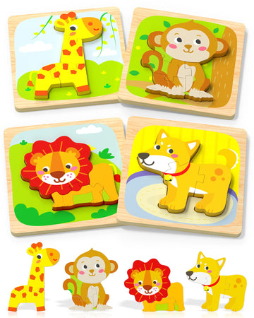 Tonberless Wooden Puzzles Toddler Toys For 1 2 3 Year Old Boy Girl, 4 Packs Animal Toddler Puzzles Preschool Educational Learnin