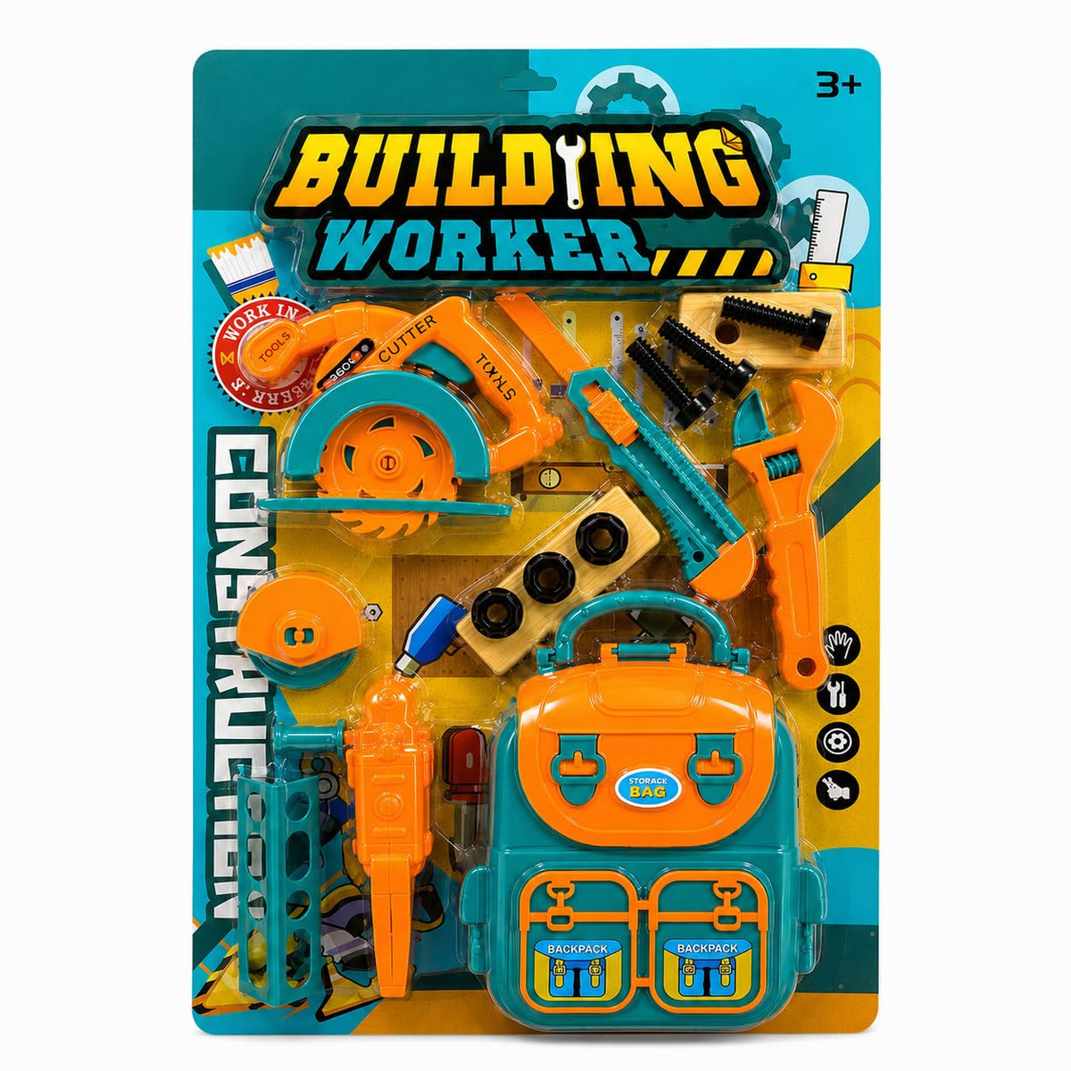 Future Play Building Worker Tool Set for Kids, Pretend Play Construction Toy Kit, Includes Toy Drill, Saw, Wrench and Building A