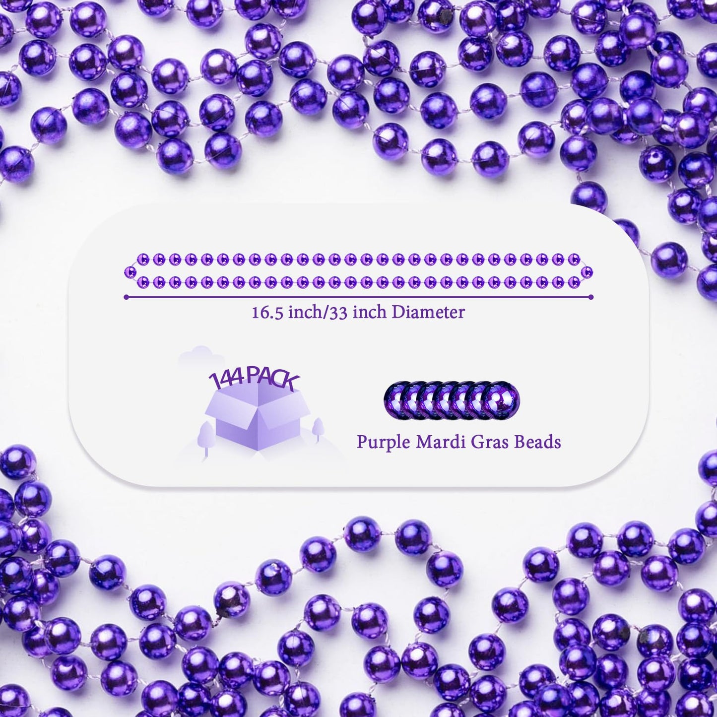 YAXINRUI 144 PCS Purple Bead Necklaces, Purple Mardi Gras Beads, Halloween Beads Necklaces, 33 Inch Round Beaded Necklaces Costu