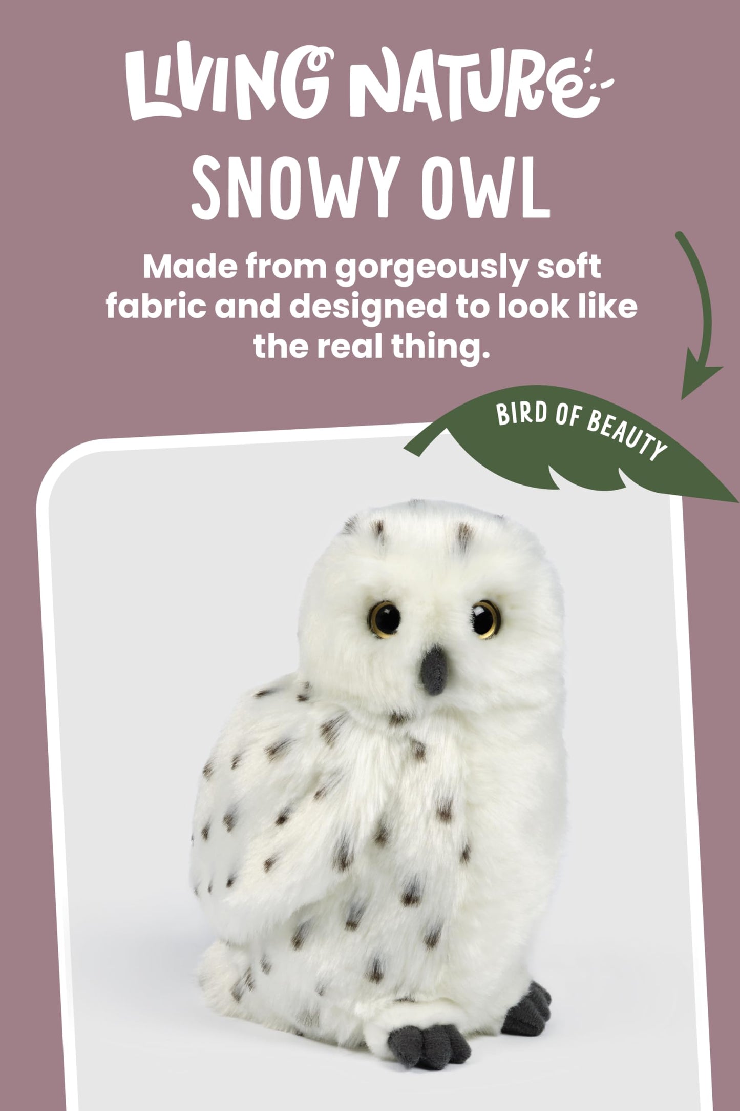 Living Nature Snowy Owl Stuffed Animal | Fluffy Owl | Soft Toy Gift For Kids | 7 Inches