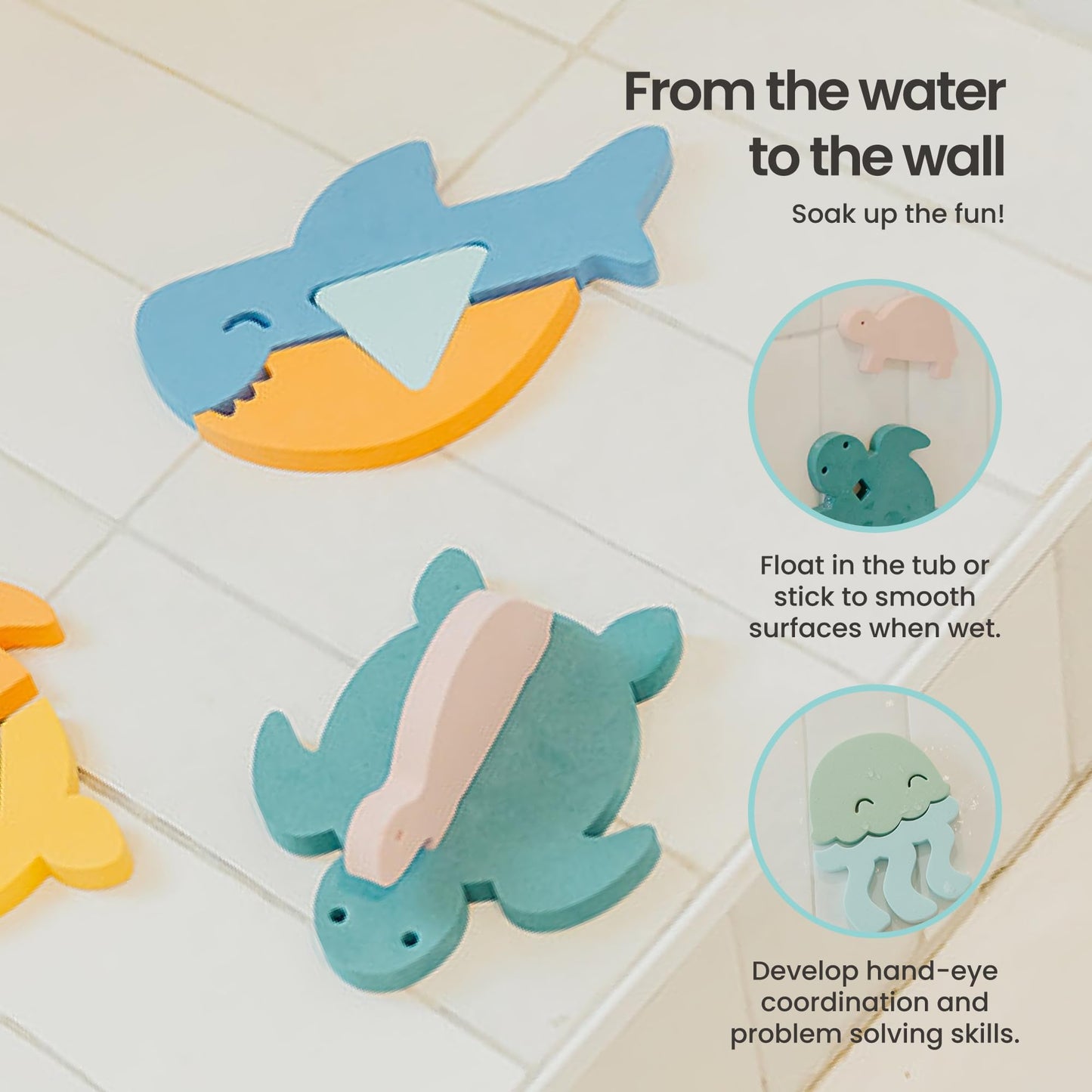 Copper Pearl 15-Piece Foam Bath Toy Set: Floating Foam Shapes For Kids, Fun Puzzle Bath Foam For Toddlers, Stick-On Baby Bath To