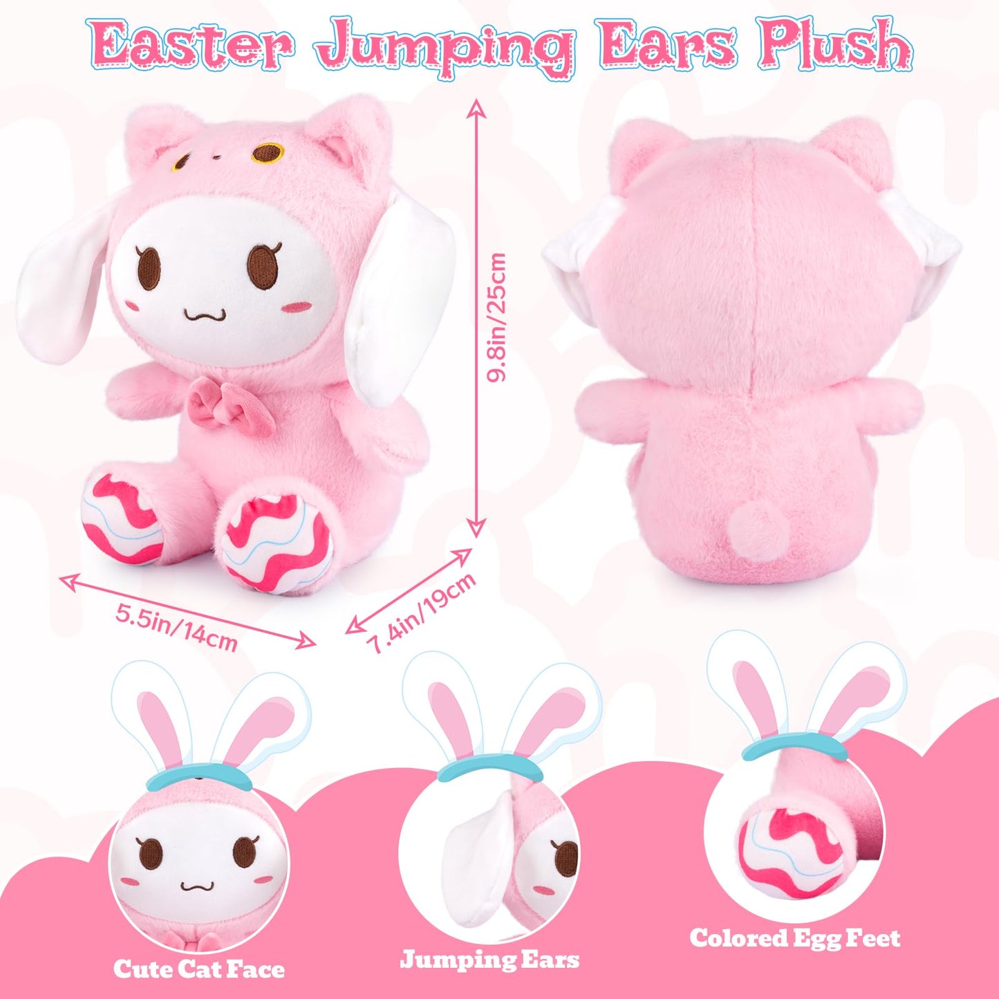 CAGRIKUELI Bunny Plush, 9.8in Bunny Stuffed Animal Ear Moving Jumping, Cute Pink Cat Bunny Plush Toys Birthday Gifts for Kids Te