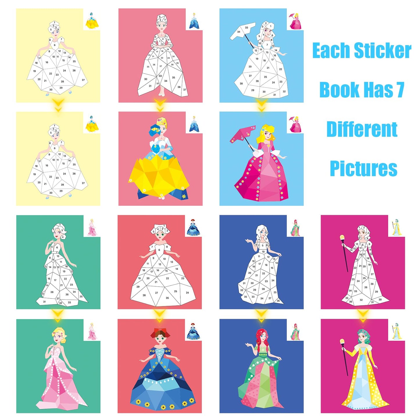 2 Pack Sticker Books For Kids Ages 4-8, Crafts For Kids Ages 4-8 Sticker Paint Books Boys And Girls Birthday Gifts Party Favor, Travel Activity Book Set For Learning (Princess+Mermaid)