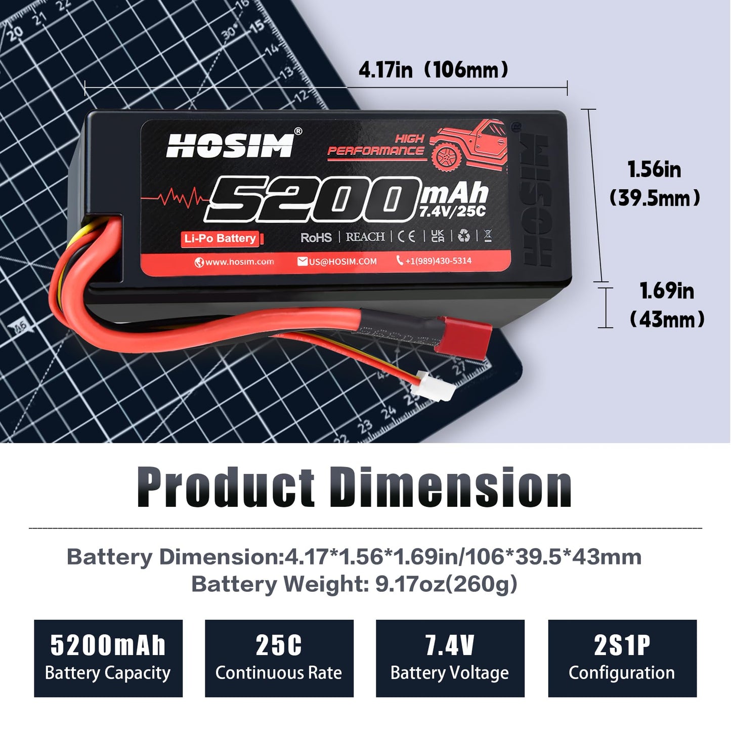 Hosim 2Pcs 2S 7.4V 25C 5200Mah Lipo Battery Rc Car Truck Rc Vehicles Boat Battery Fit For X08 X07 X07W High Speed Rc Cars 1/10 S