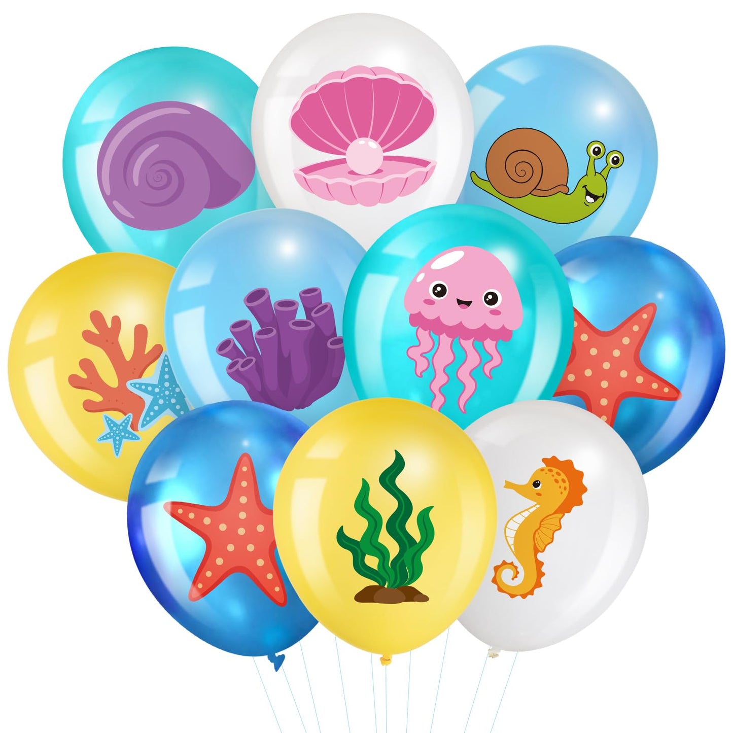 Censen 45 Pieces Cartoon Sponge Theme Party Balloons 12 Inches Under the Sea Animal Printed Latex Balloons Yellow Cartoon Decora