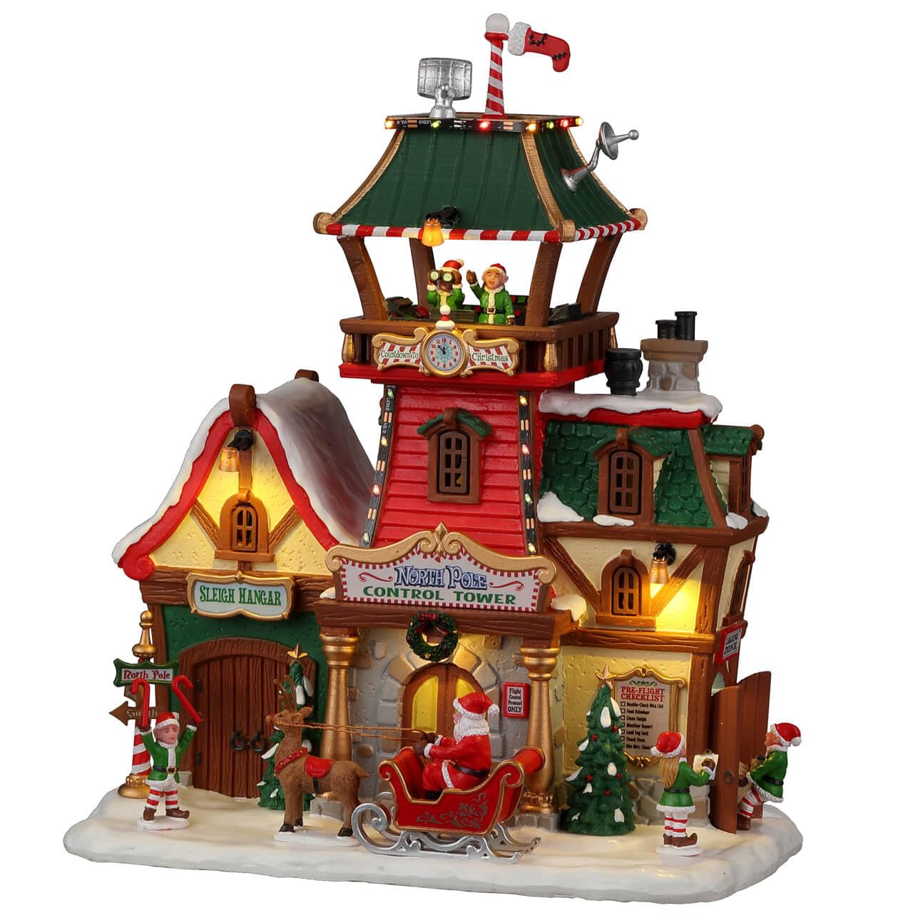Lemax North Pole Control Tower, White And Red Resin Sculpture With Luminations, 2022