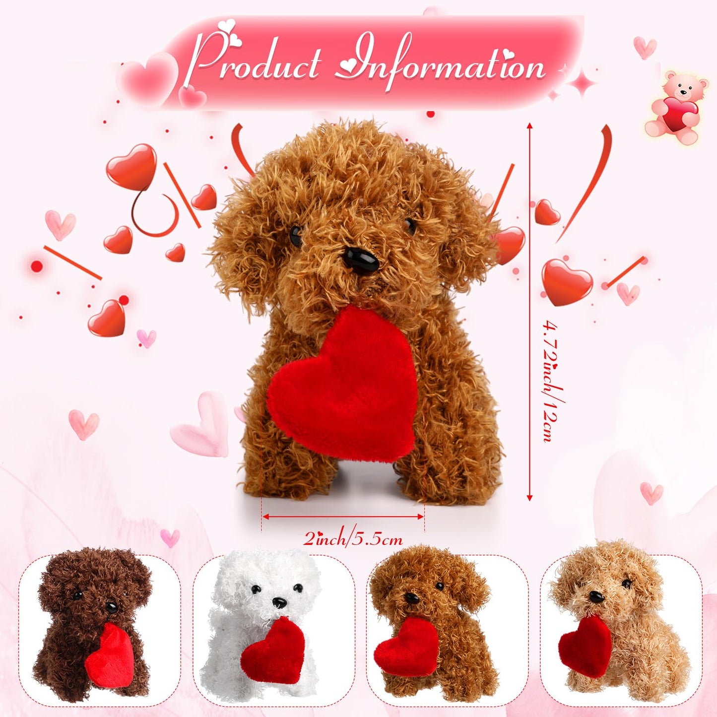 Syhood 20 Pcs Mini Plush Dogs 4.72 Inches Puppy Dog With Filled Heart And Keychain Cute Stuffed Animal Soft Toy Party Favor For Christmas Valentine Goodie Bag Birthday Party Gift, 4 Colors