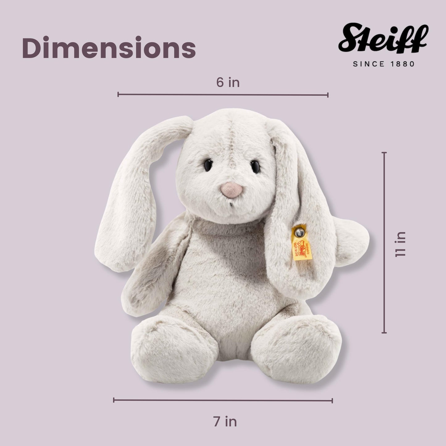 Steiff Hoppie Rabbit Toy Figure enhanced Stuffed Animal (Light Grey 11) Soft & Cuddly Plush for Kids Boys & Girls
