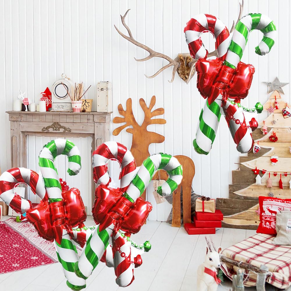 Hadckja Candy Cane Balloons Christmas Balloons Candy Cane Foil Balloons For Christmas-Themed Party Birthday Party Supplies Decor
