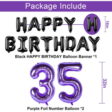 Naninuneno 35Th Birthday Decorations Set For Girl Women Boy Men, Purple Black 35 Happy Birthday Balloons Supplies With Purple Nu