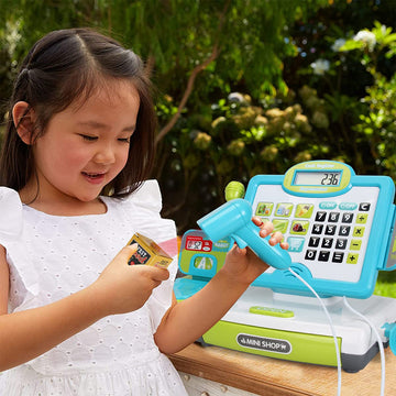 Fs Pretend Play Calculator Cash Register Toy As Preschool Gift For Kids, Classic Count Toy With Sound, Microphone, Scanner, Pret