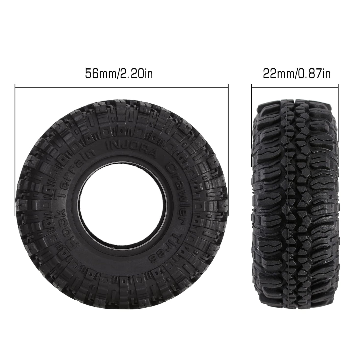 INJORA 1.0 Tires Soft Rubber Crawler Wheel Tires for 1/18 TRX4M SCX24 Gladiator Bronco C10 JLU Deadbolt B17 Axial 1/24 1/18 Trac