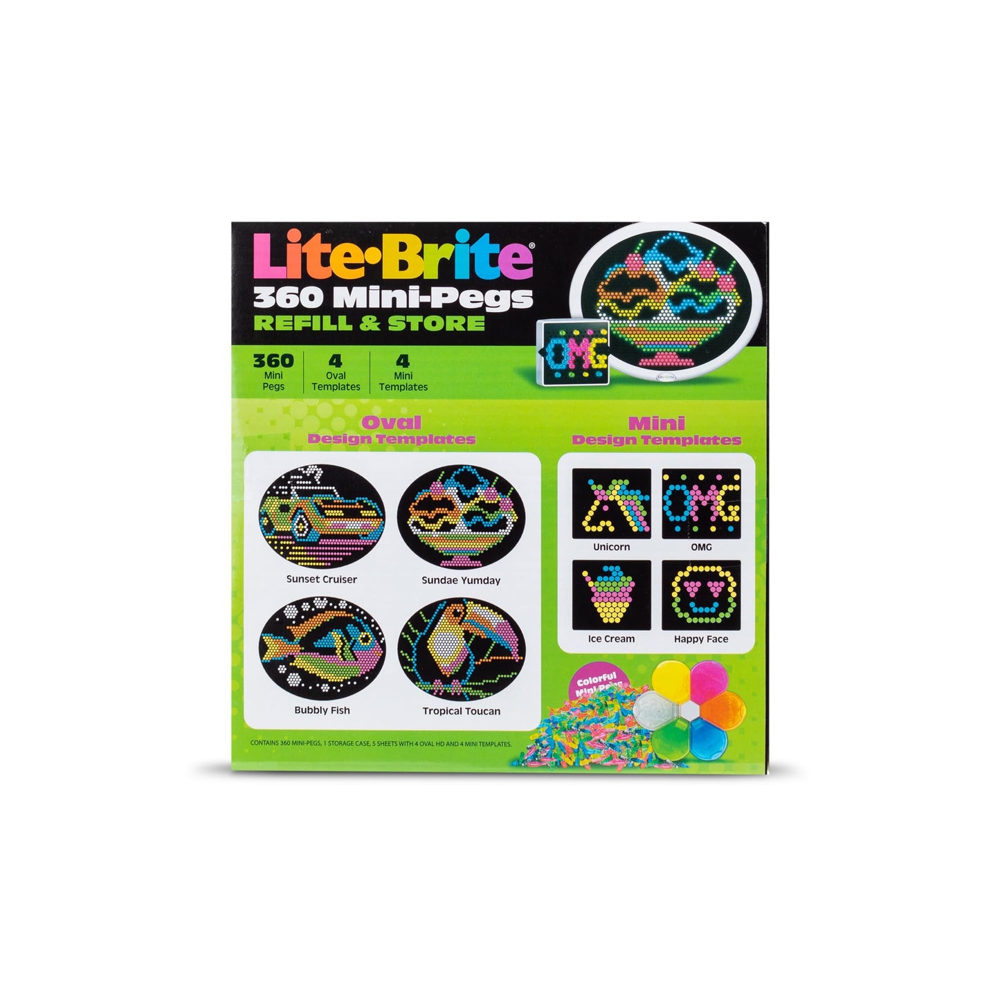 Lite Brite Hd Template And Peg Refill Set Plus Storage, 360 Mini-Pegs And 8 Templates