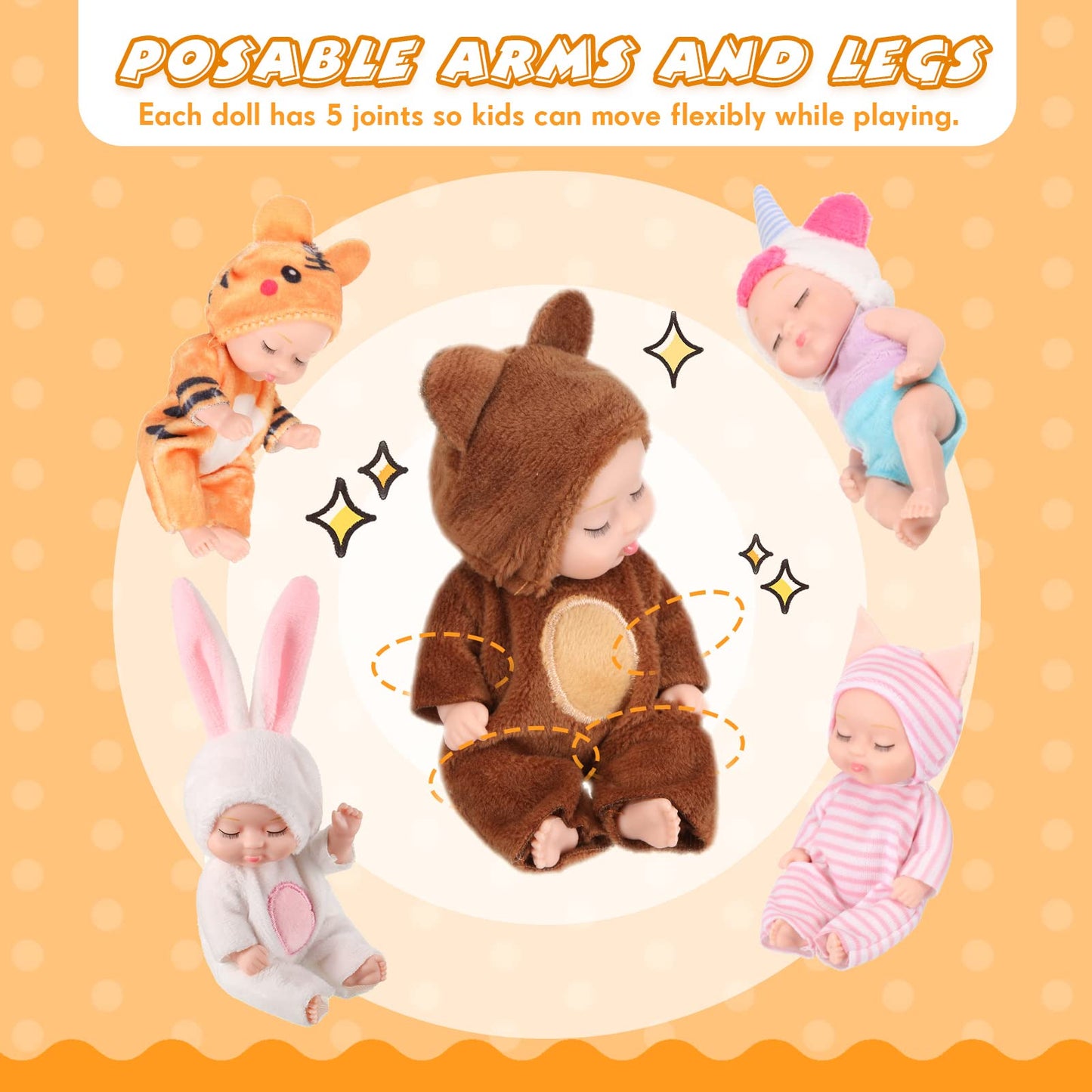 10 Pcs 4 Inch Mini Baby Dolls Realistic Baby Doll Animal Clothes Cute Tiny Babies Gifts Set With 10 Pcs Nursing Bottles For Boys